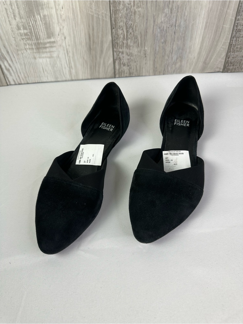 Eileen Fisher Black Suede Pointed D'Orsay Flats